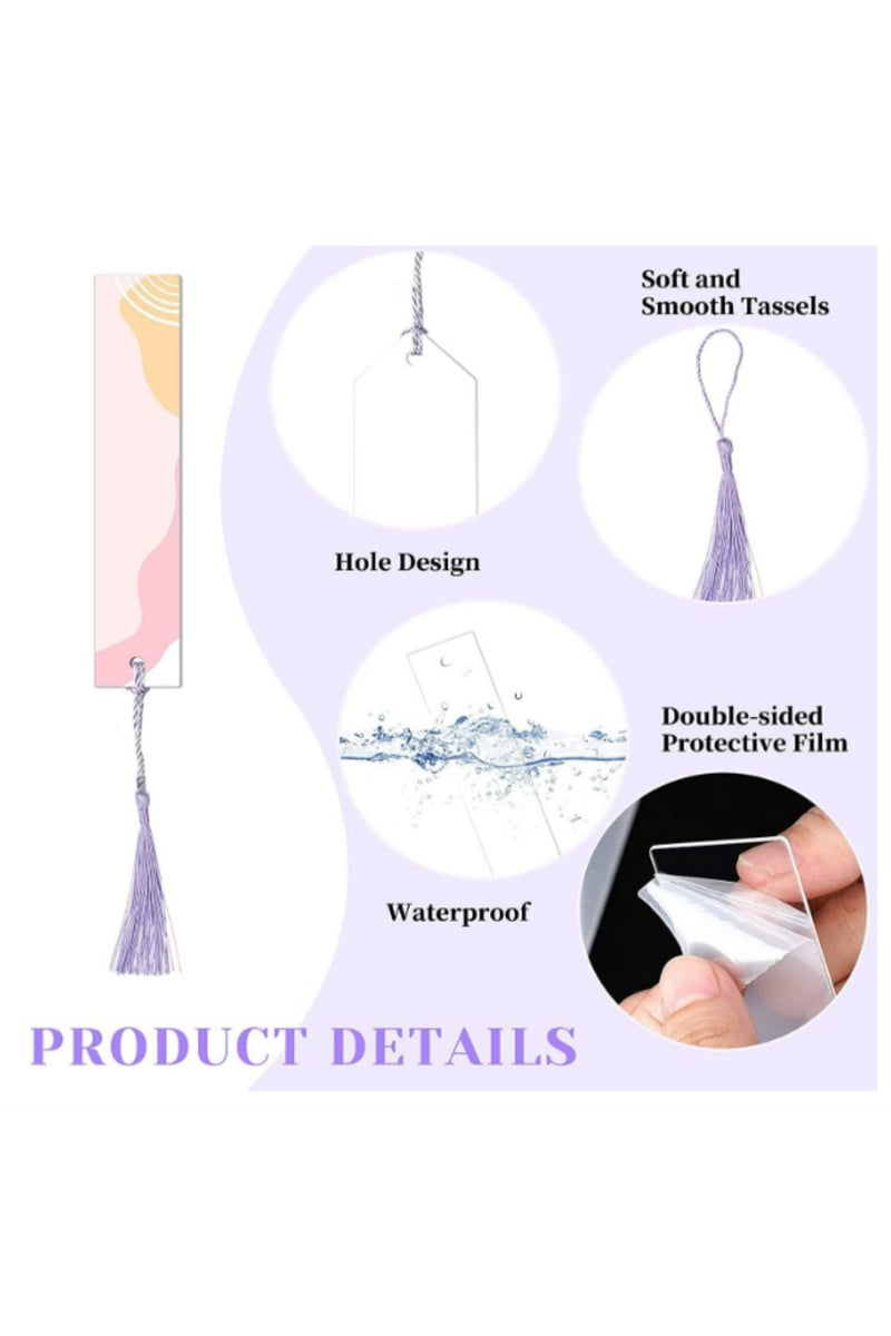 30PCS Acrylic Bookmarks Blanks for DIY Crafting Colorful Tassel Book Markers 3 Unique Shapes Transparent Blank Bookmarks for Kids Book Lovers Handmade Gift Tags and Present Decorations - Image 3
