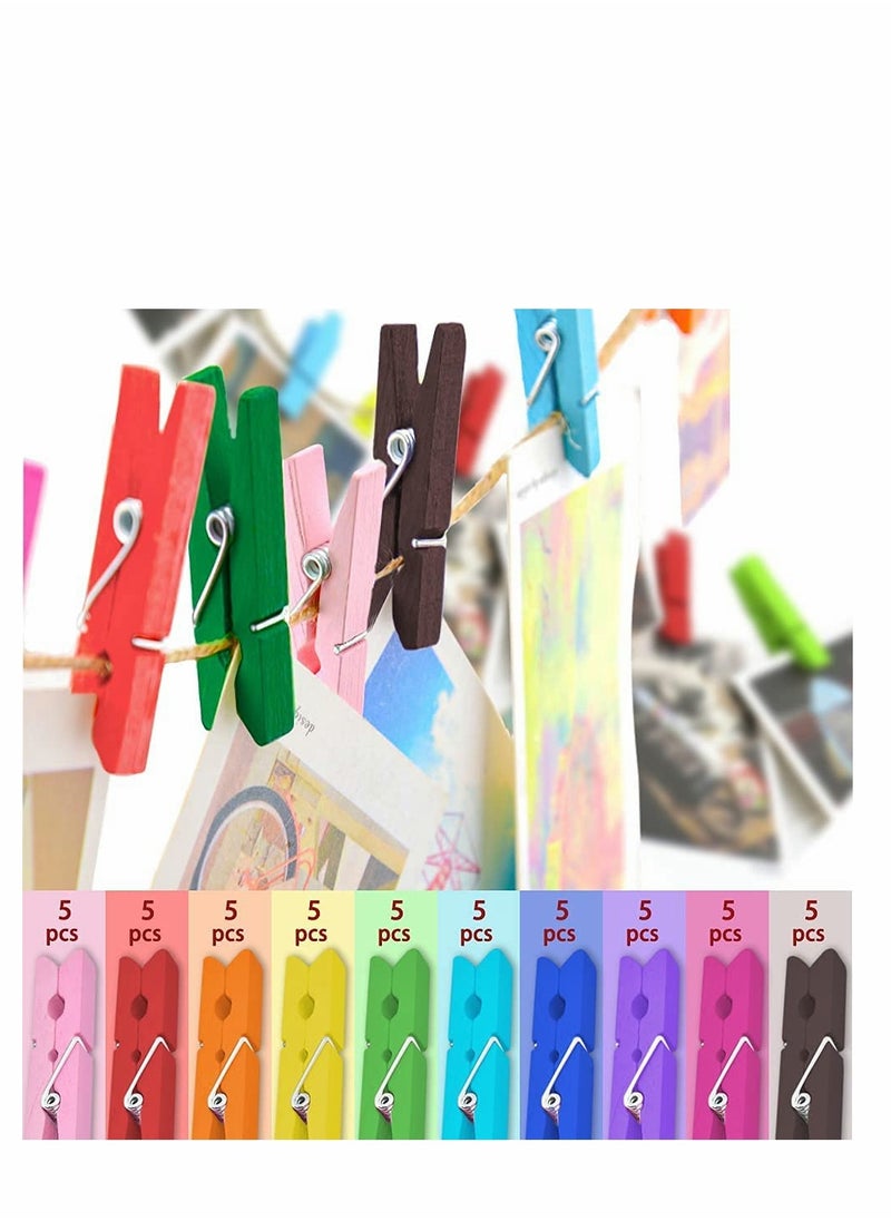 KASTWAVE Clothespins,  50PCS Colored Wooden Clothespins, 2.9inch 10 Color Clothes Pins for Clip Pictures Photos Decorative, Small Colorful Wood Decoration...  - Image 4