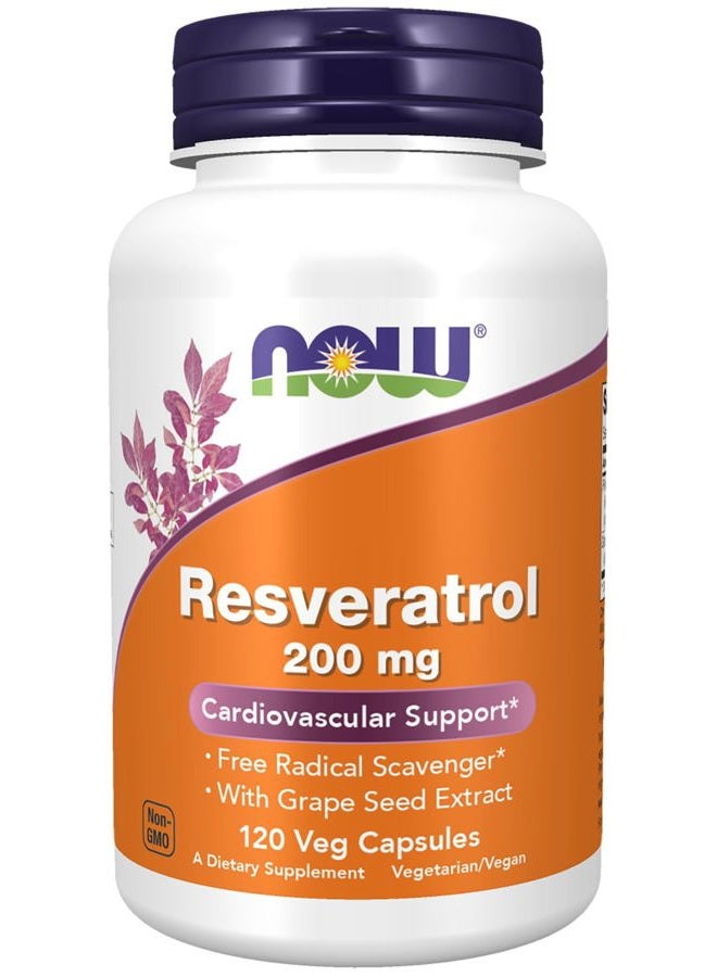 NOW Supplements, Natural Resveratrol 200 mg with Red Wine Extract, 120 Veg Capsules - Image 1