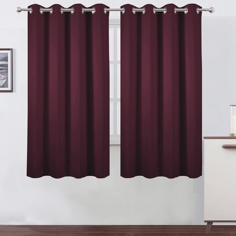 LEMOMO Burgundy Red Blackout Curtains 52 x 63 Inch Length/Set of 2 Curtain Panels/Thermal Insulated Room Darkening Blackout Curtains for Bedroom - Image 1