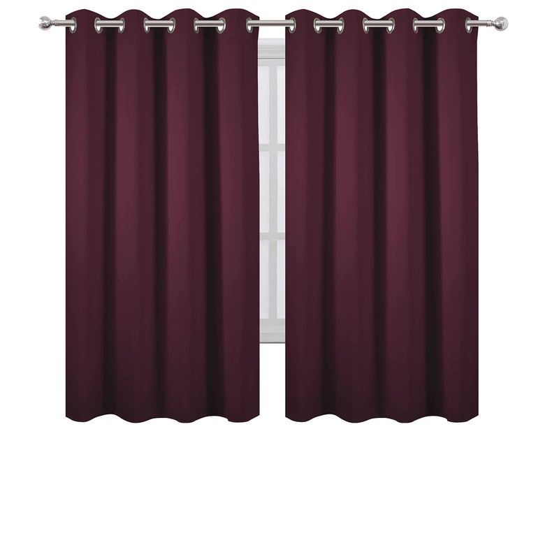 LEMOMO Burgundy Red Blackout Curtains 52 x 63 Inch Length/Set of 2 Curtain Panels/Thermal Insulated Room Darkening Blackout Curtains for Bedroom - Image 2