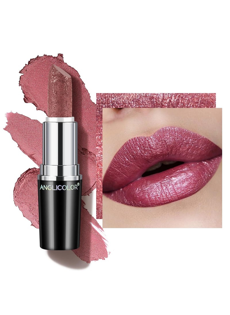 Anglicolor Glitter Plum Lipstick,High Impact Lipcolor,Lightweight Hydrating Formula,Metallic Lipstick For Women For Vegan & Cruelty-Free,Full-Coverage Lip Color (03 LOVE PARTICLE, 4g) 