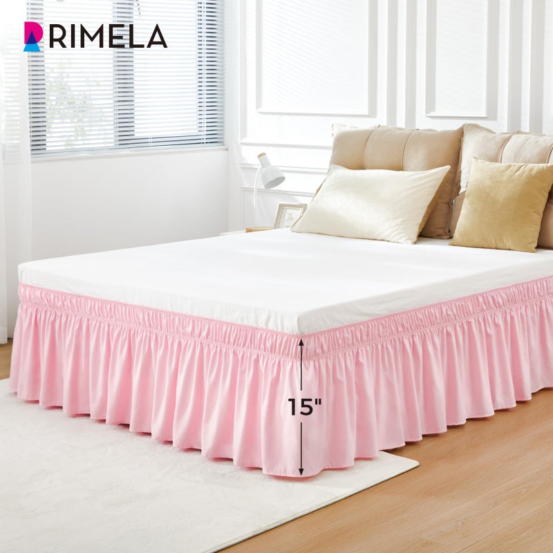 RIMELA تنورة سرير ريميلا وردية مقاس توين بارتفاع 15 بوصة، تنورة سرير مرنة لقاعدة السرير والإطار، كشكشة غبار السرير سهلة التركيب، خفيفة الوزن وقابلة للتعديل حول السرير - Image 3
