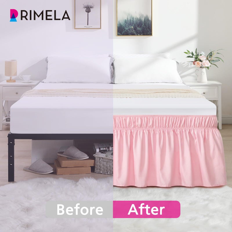RIMELA تنورة سرير ريميلا وردية مقاس توين بارتفاع 15 بوصة، تنورة سرير مرنة لقاعدة السرير والإطار، كشكشة غبار السرير سهلة التركيب، خفيفة الوزن وقابلة للتعديل حول السرير - Image 5