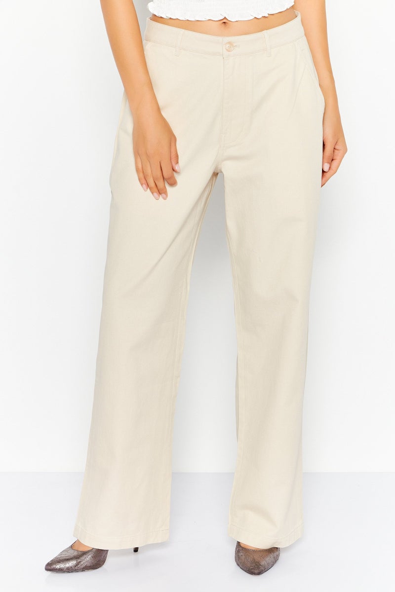 Esprit x Rest and Recreation Women Straight Leg Solid Classic Pants, Beige - Image 1