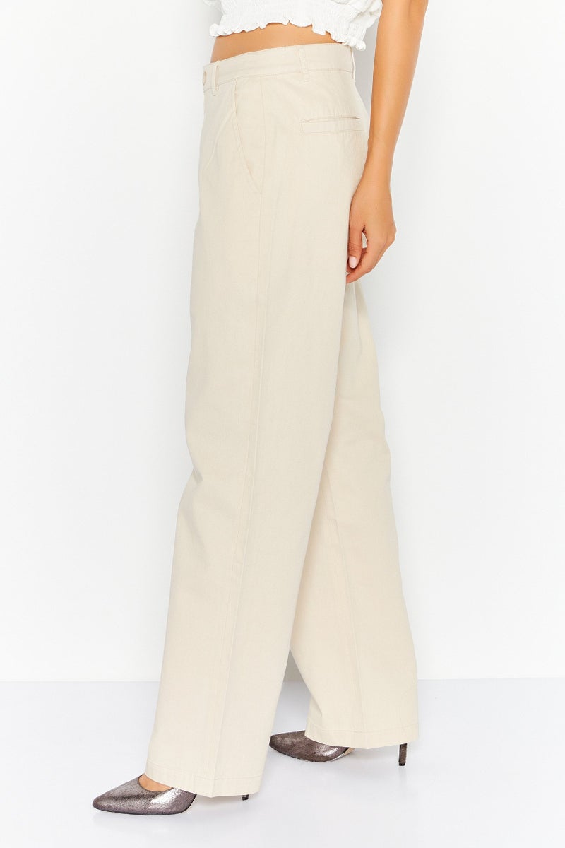 Esprit x Rest and Recreation Women Straight Leg Solid Classic Pants, Beige - Image 3