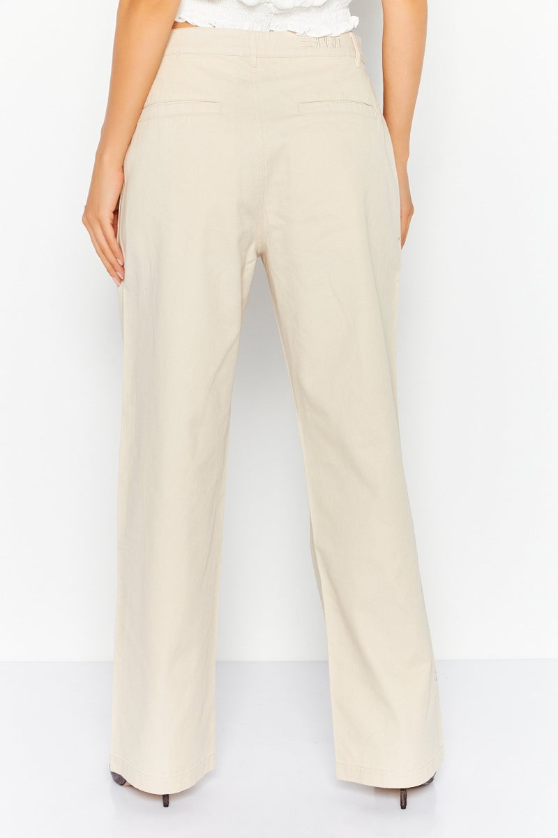 Esprit x Rest and Recreation Women Straight Leg Solid Classic Pants, Beige - Image 4