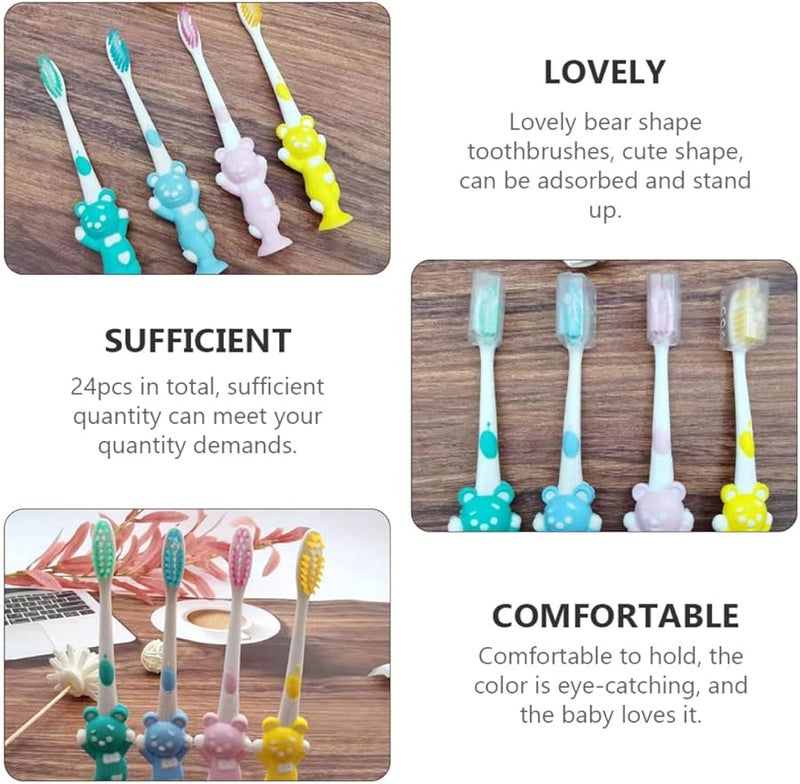 24pcs Bear Shaped Toothbrush Soft Bristles Ergonomic Handle For Kids Pink Green Blue Yellow - Image 5