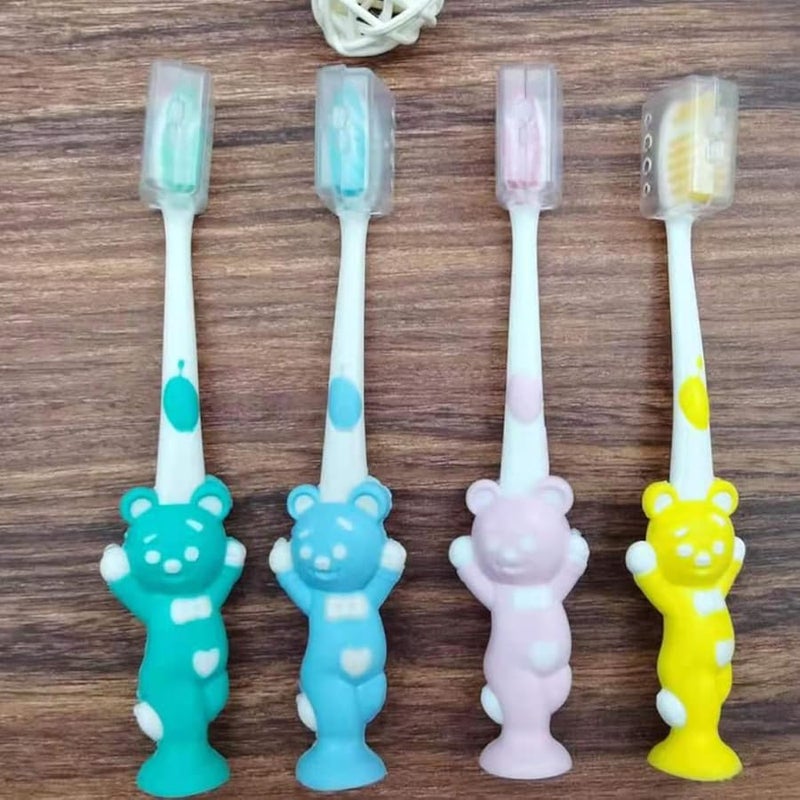 24pcs Bear Shaped Toothbrush Soft Bristles Ergonomic Handle For Kids Pink Green Blue Yellow - Image 4