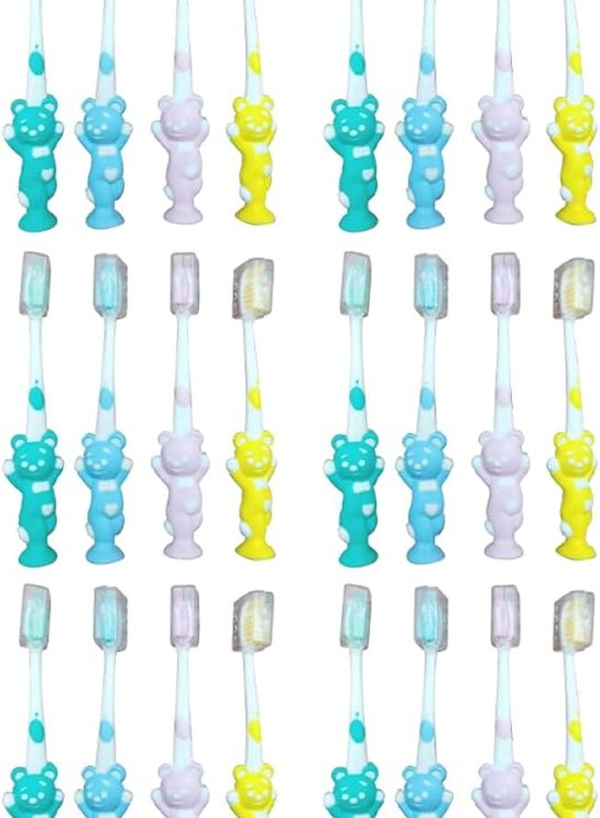 24pcs Bear Shaped Toothbrush Soft Bristles Ergonomic Handle For Kids Pink Green Blue Yellow - Image 1