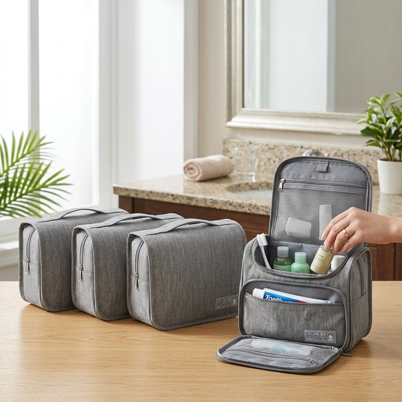 Large Capacity 4 Pack Travel Makeup Bag with Cosmetic Organizer and Portable Pouch for cosmetics and travel Grey - Image 2