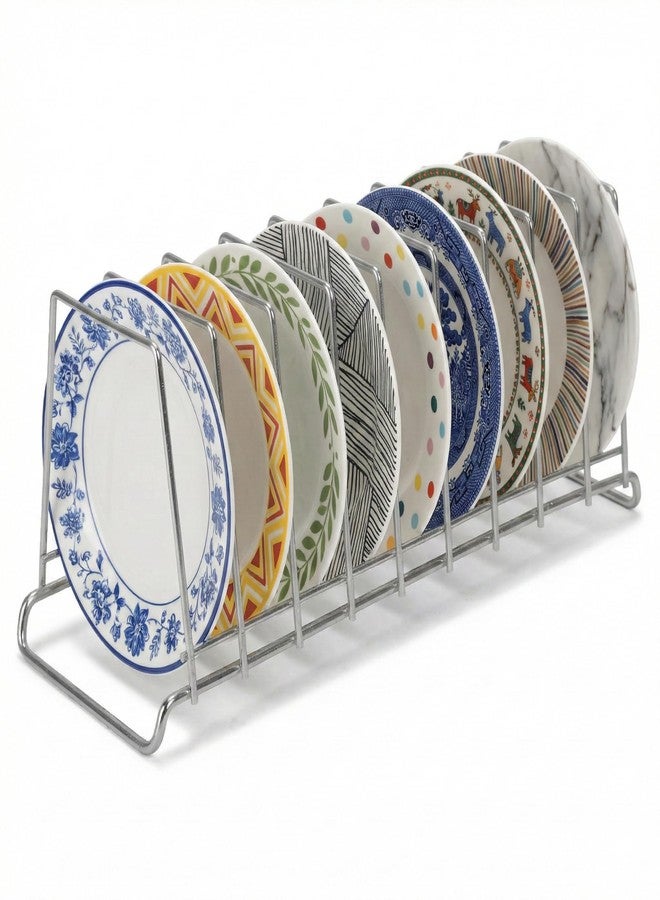 TechSrmaji 9- Section Stainless Steel Plate Stand | Dish Organizer Rack for Kitchen Cabinet & Countertop | Rust Proof 9 Plate Holder for Dishes, Thali & Lids (9-Section) - Image 3