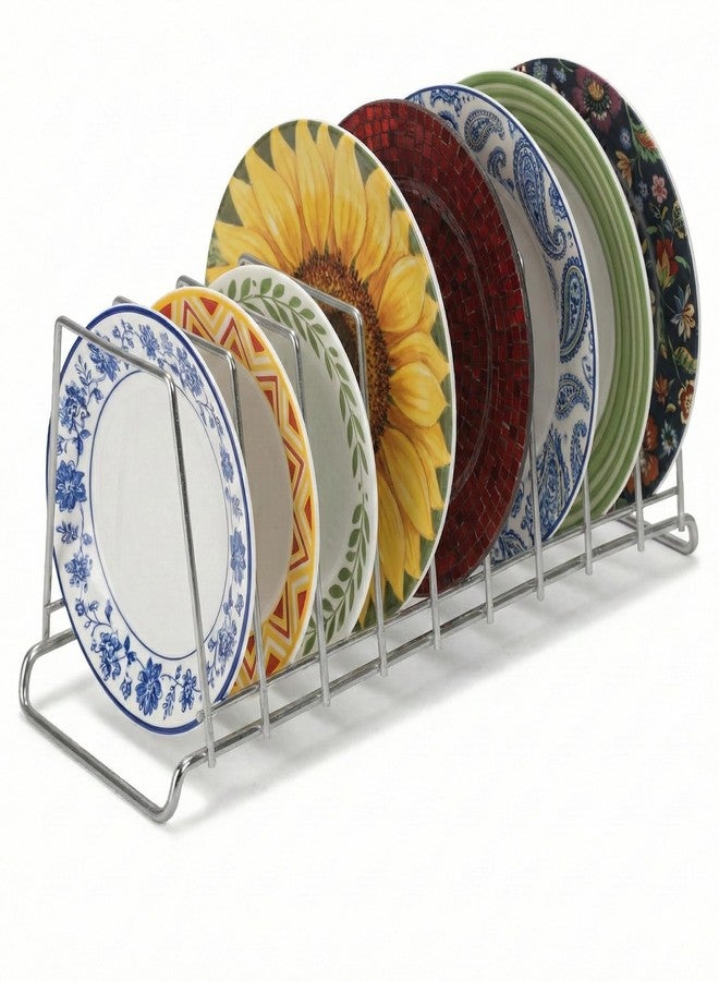 TechSrmaji 9- Section Stainless Steel Plate Stand | Dish Organizer Rack for Kitchen Cabinet & Countertop | Rust Proof 9 Plate Holder for Dishes, Thali & Lids (9-Section) - Image 1