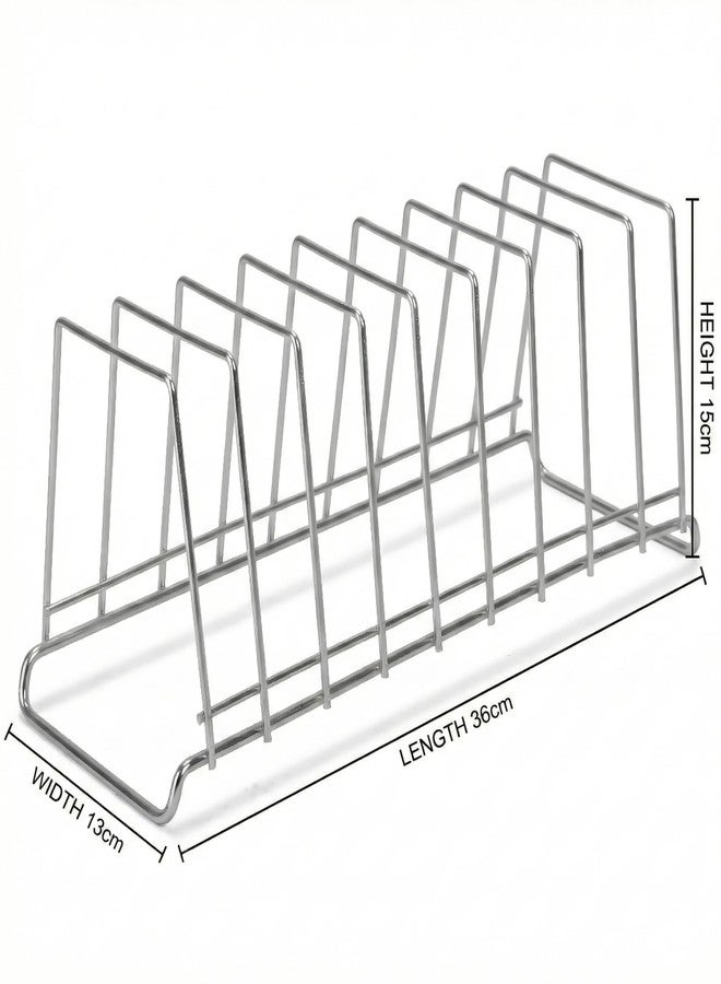 TechSrmaji 9- Section Stainless Steel Plate Stand | Dish Organizer Rack for Kitchen Cabinet & Countertop | Rust Proof 9 Plate Holder for Dishes, Thali & Lids (9-Section) - Image 4