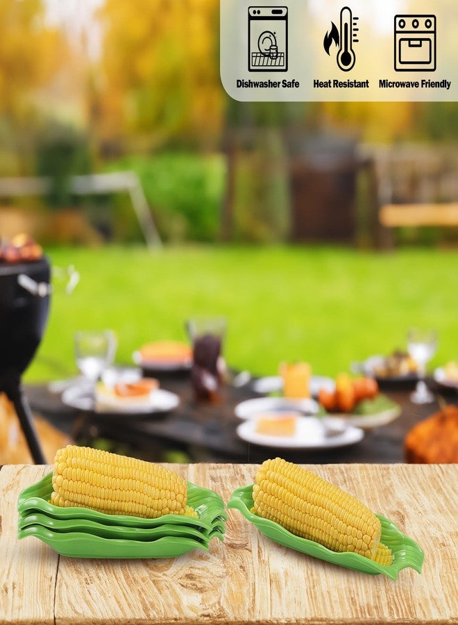 Kochorie 4 Pieces Ceramic Corn Dishes 10.8" Corn on the Cob Holders Non-Slip Bottom Microwave Dishware Safe, Yellow and Green - Image 4
