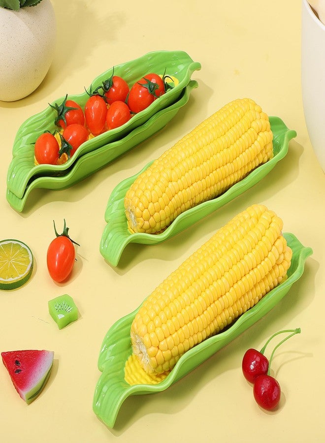Kochorie 4 Pieces Ceramic Corn Dishes 10.8" Corn on the Cob Holders Non-Slip Bottom Microwave Dishware Safe, Yellow and Green - Image 5