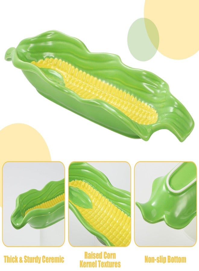 Kochorie 4 Pieces Ceramic Corn Dishes 10.8" Corn on the Cob Holders Non-Slip Bottom Microwave Dishware Safe, Yellow and Green - Image 3