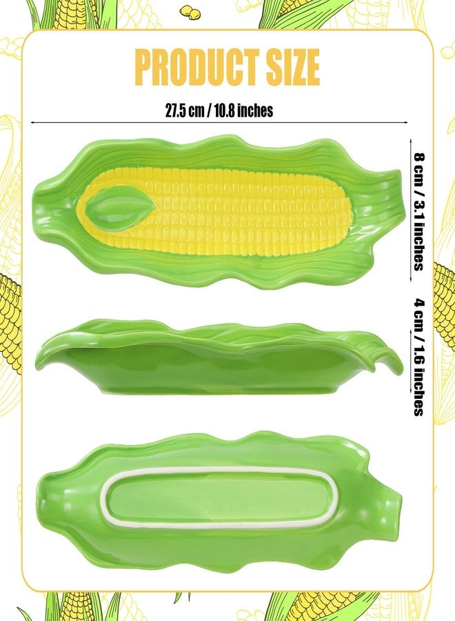 Kochorie 4 Pieces Ceramic Corn Dishes 10.8" Corn on the Cob Holders Non-Slip Bottom Microwave Dishware Safe, Yellow and Green - Image 2