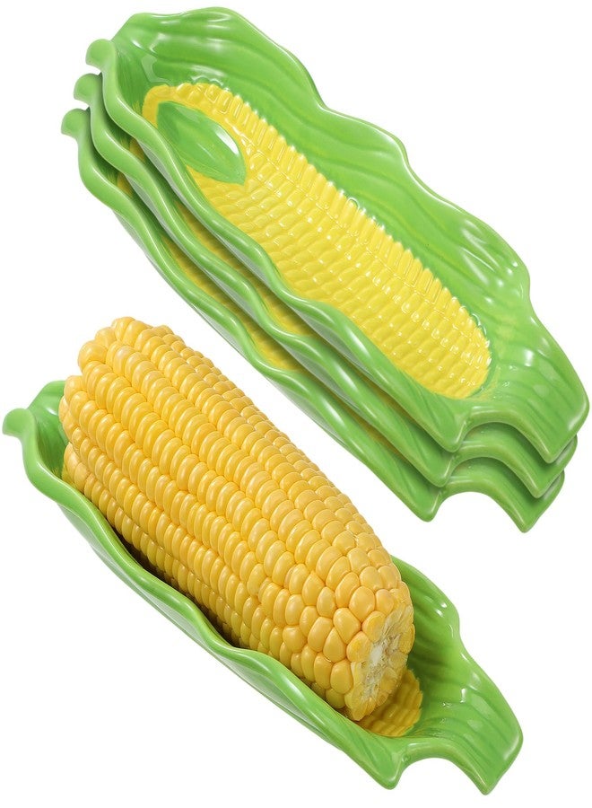 Kochorie 4 Pieces Ceramic Corn Dishes 10.8" Corn on the Cob Holders Non-Slip Bottom Microwave Dishware Safe, Yellow and Green - Image 1