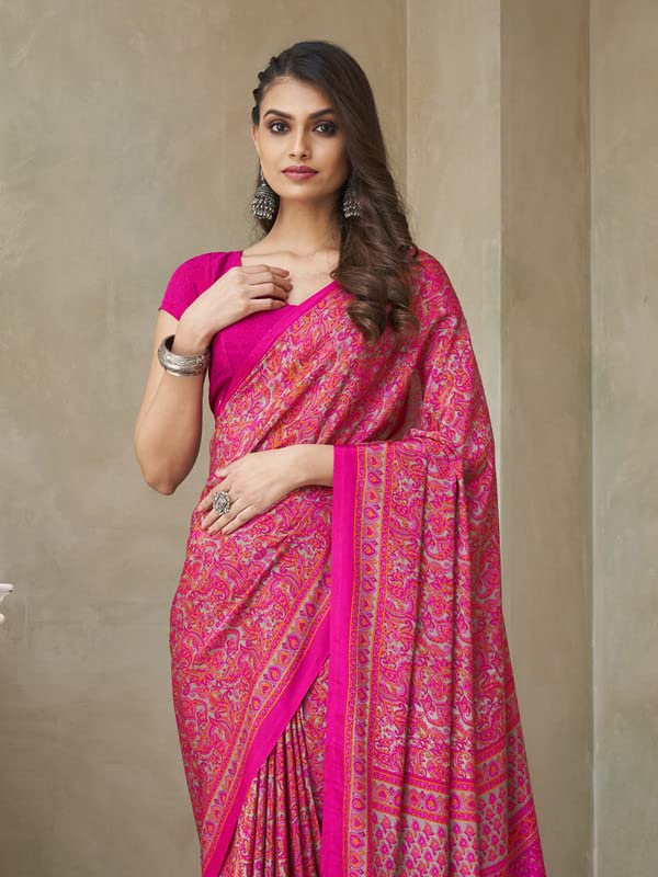 Satrani Women's Printed Crepe & Silk Saree with Unstitched Blouse Piece (2854S2412N_Pink3) - Image 2