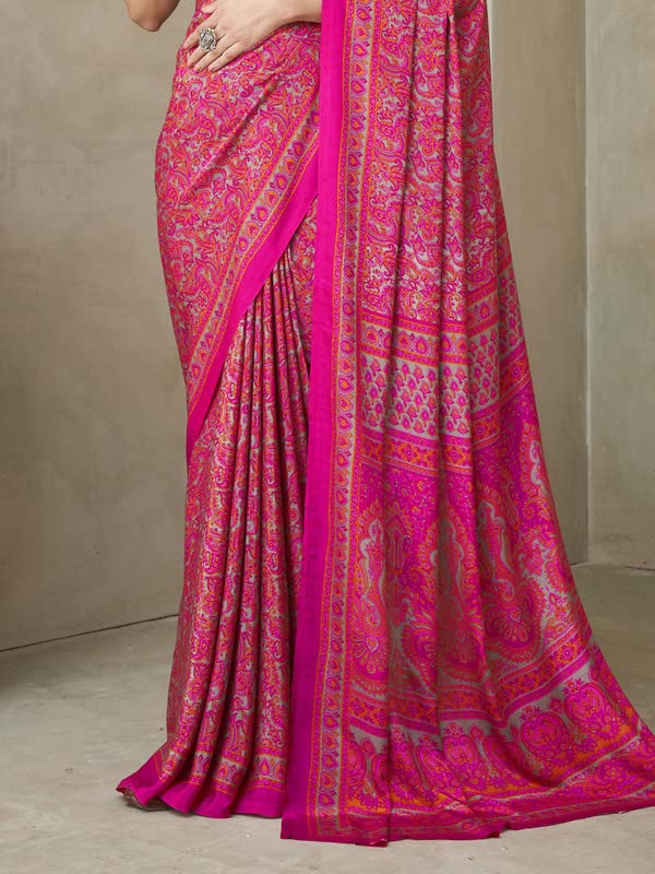 Satrani Women's Printed Crepe & Silk Saree with Unstitched Blouse Piece (2854S2412N_Pink3) - Image 3