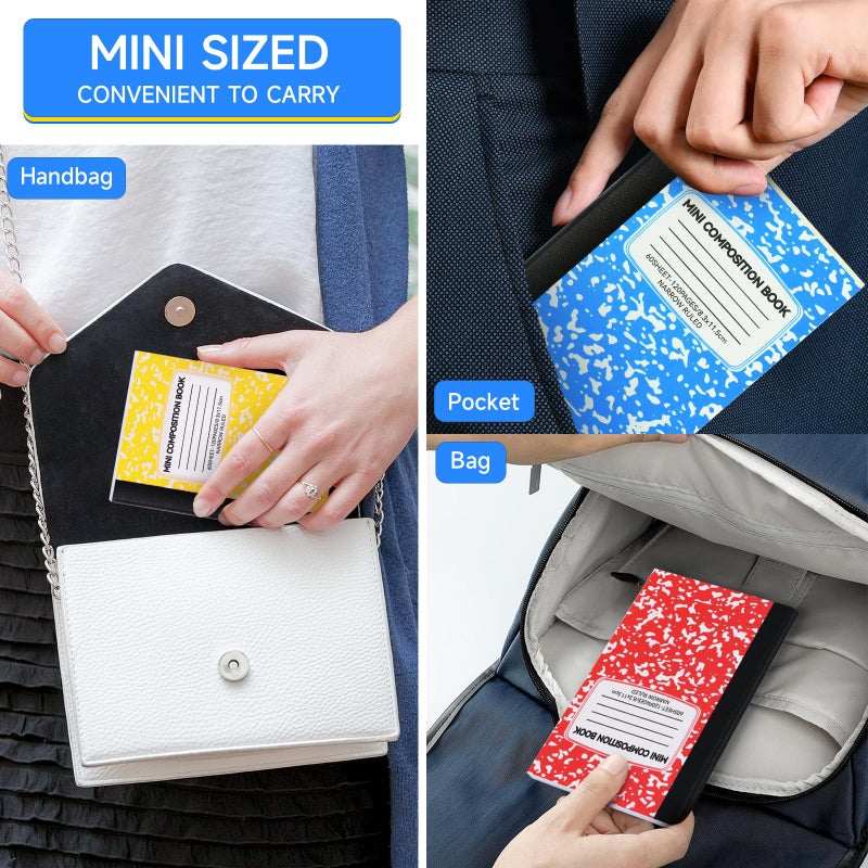 UZLU 72 Pack Mini Composition Notebooks Bulk College Ruled Half Composition Notebook Narrow Ruled Small Pocket Marble Journal 12 Color 4.5" x 3.25"-60 Sheets for Students Office School Supplies - Image 5