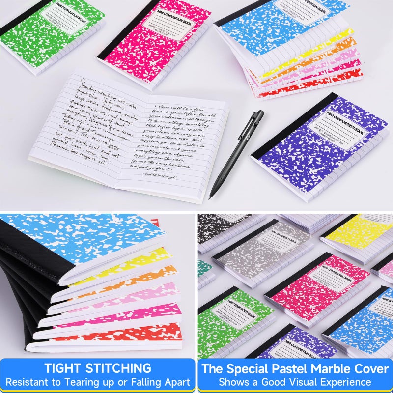 UZLU 72 Pack Mini Composition Notebooks Bulk College Ruled Half Composition Notebook Narrow Ruled Small Pocket Marble Journal 12 Color 4.5" x 3.25"-60 Sheets for Students Office School Supplies - Image 4