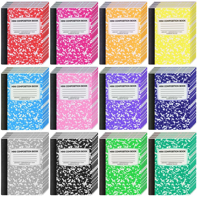 UZLU 72 Pack Mini Composition Notebooks Bulk College Ruled Half Composition Notebook Narrow Ruled Small Pocket Marble Journal 12 Color 4.5" x 3.25"-60 Sheets for Students Office School Supplies - Image 1