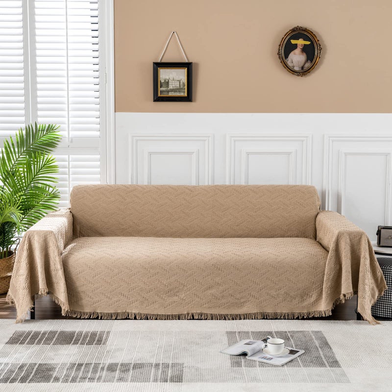 MEETSKY Sofa Covers Couch Covers Sofa Slipcover for Most Shape Sofa Sectional Couch Covers for Dogs Washable Soft Cotton Blend Farmhouse Modern Decor for Living Room(Large: 71"" x 102""  Sand) - Image 1