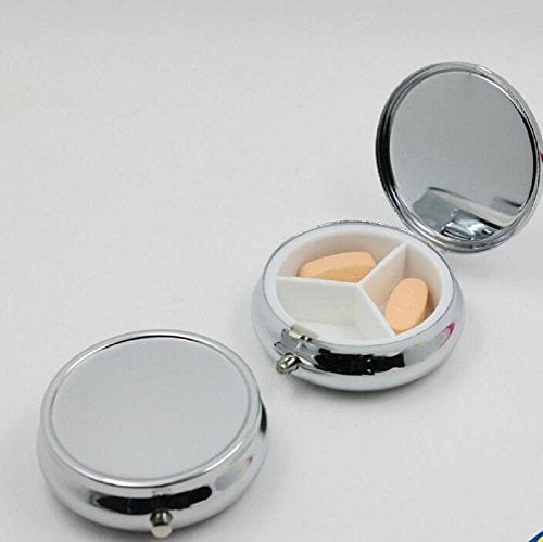 glasstore Pill Box Round Metal Pill Case Portable Mini Silver Medicine Drug Holder Container Organizer with 3 compartments for Travel Outdoor Use Pack of 2 - Image 5