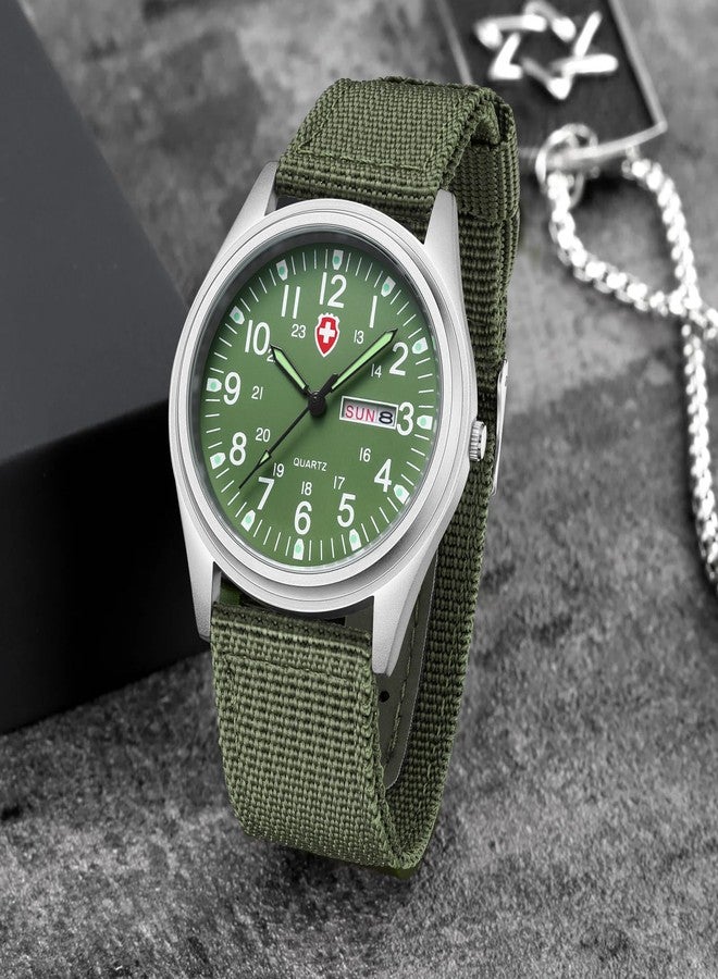 Gosasa Unisex Military Watches Sport Textile Nylon Strap Stylish Men Watch Luminous Fashion Watches Analog Display Quartz Waterproof Casual Wristwatch, A-Green Luminous, Casual - Image 4