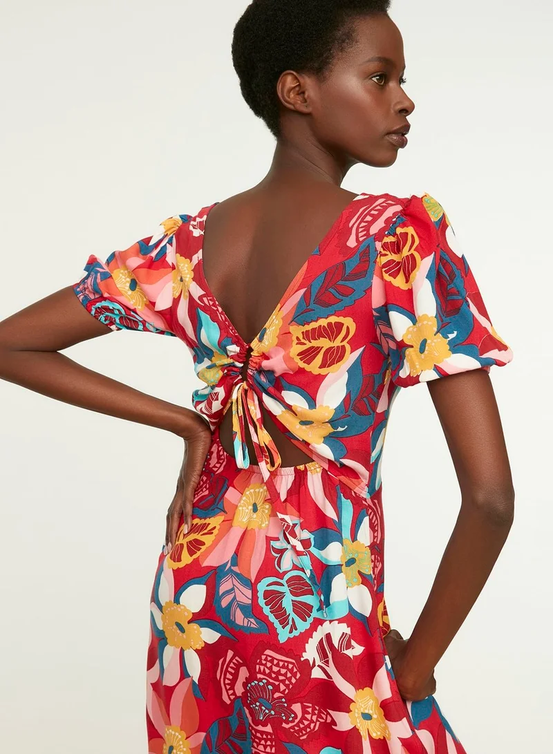 trendyol Floral Open Back Dress
