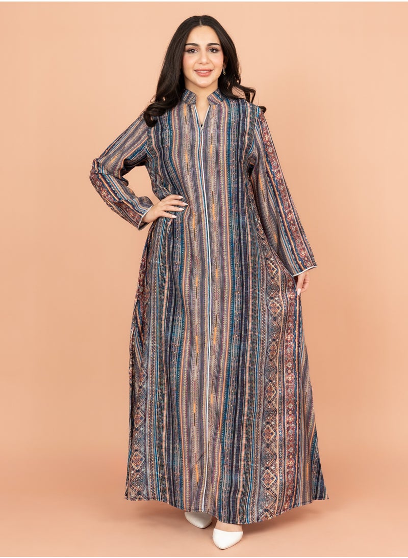 IKKXA Multicolor Patterns Modern Jalabiya IK1021 Grey  - Image 1