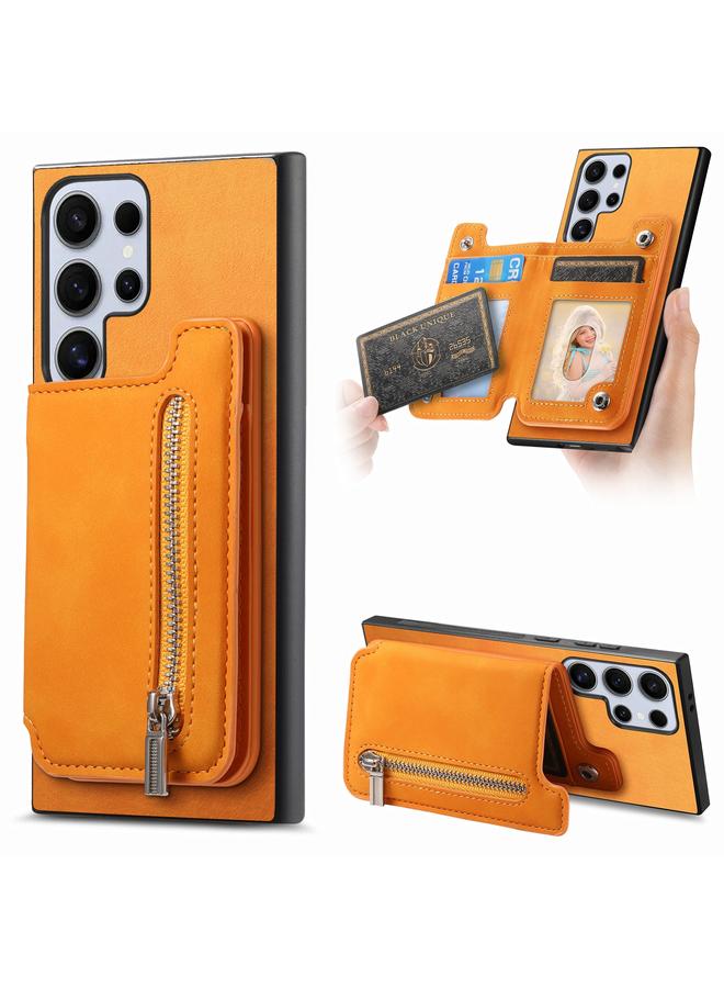 S-TOP Case For Samsung Galaxy S25 Ultra 5G Retro MagSafe Zipper Wallet Card Bag Back Phone Case
