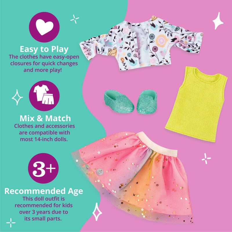 Glitter Girls â€“ 14-Inch Doll Clothes - Shimmer Glimmer Floral Fashion Doll Clothes & Accessories â€“ Urban Top, Flower Jacket & Tutu Skirt Outfit â€“ for 3+ Years Year Old Girls - Image 3