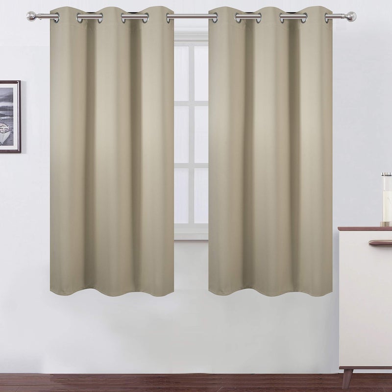LEMOMO Beige Thermal Blackout Curtains42 x 63 InchSet of 2 Panels Room Darkening Curtains for Bedroom