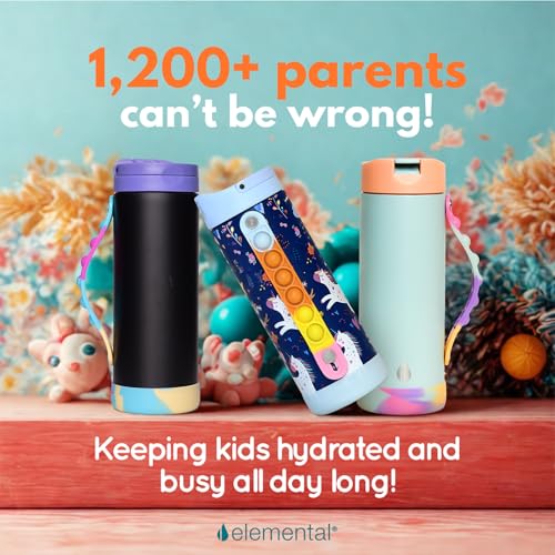 Elemental Iconic Kids Water Bottle for School - 100% Leak-Proof Insulated Water Bottles with Straw Lid & Pop-It Handle for Boys & Girls - Triple-Wall Insulated & BPA-Free, 14oz – Black Tie Dye - Image 5