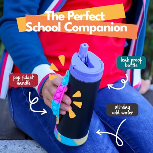 Elemental Iconic Kids Water Bottle for School - 100% Leak-Proof Insulated Water Bottles with Straw Lid & Pop-It Handle for Boys & Girls - Triple-Wall Insulated & BPA-Free, 14oz – Black Tie Dye - Image 2