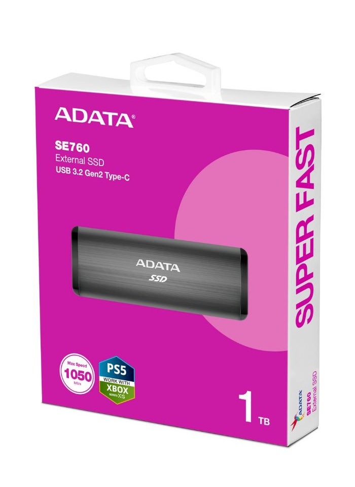 ADATA - SE760 1TB External SSD | Compatible with PS5 XBox Solid State Drive USB Type-C 3.2 Gen 2 | Silver - Image 1