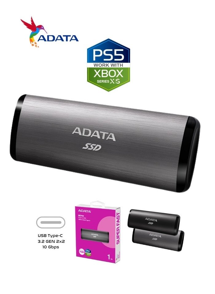ADATA - SE760 1TB External SSD | Compatible with PS5 XBox Solid State Drive USB Type-C 3.2 Gen 2 | Silver - Image 1