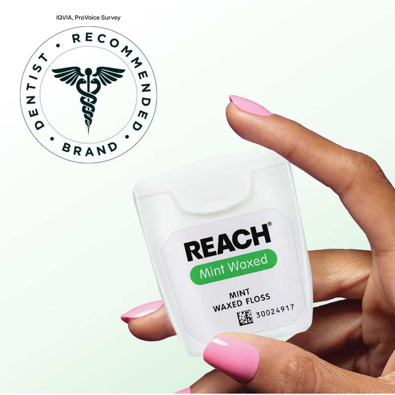 REACH Waxed Dental Floss, Mint, Plaque Remover for Teeth, Shred Resistant, Floss Slides Smoothly, Easy to Use, Waxed, Deep Cleaning Teeth, Oral Care, PFAS Free, for Adults & Kids, 1 Pack, 55 yd - Image 5