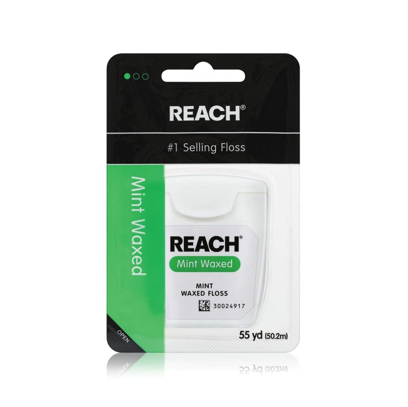 REACH Waxed Dental Floss, Mint, Plaque Remover for Teeth, Shred Resistant, Floss Slides Smoothly, Easy to Use, Waxed, Deep Cleaning Teeth, Oral Care, PFAS Free, for Adults & Kids, 1 Pack, 55 yd - Image 1