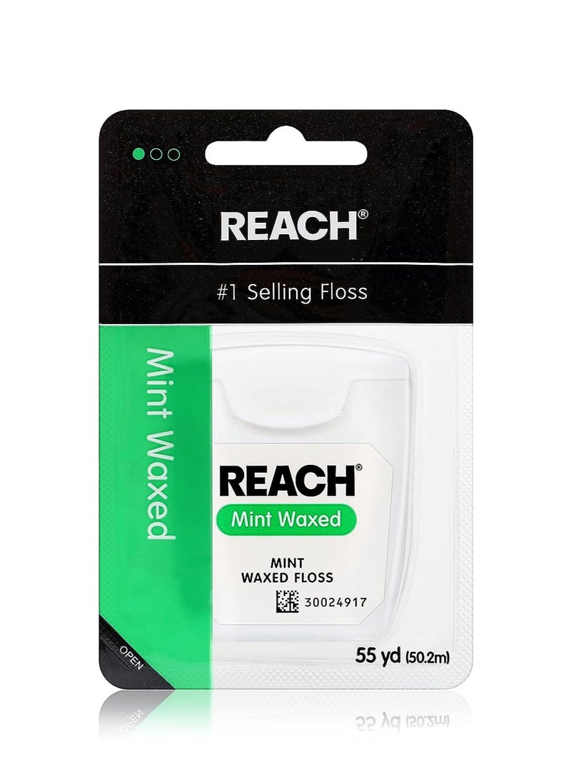 REACH REACH Waxed Dental Floss, Mint, Plaque Remover for Teeth, Shred Resistant, Floss Slides Smoothly, Easy to Use, Waxed, Deep Cleaning Teeth, Oral Care, PFAS Free, for Adults & Kids, 1 Pack, 55 yd - Image 1