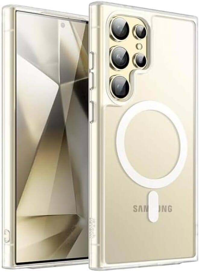 Next Next Store Magnetic Clear Case Compatible for Samsung Galaxy S21 Ultra, Compatible with Wireless charging, Translucent Matte Back Shockproof Phone Cover (Transparent)