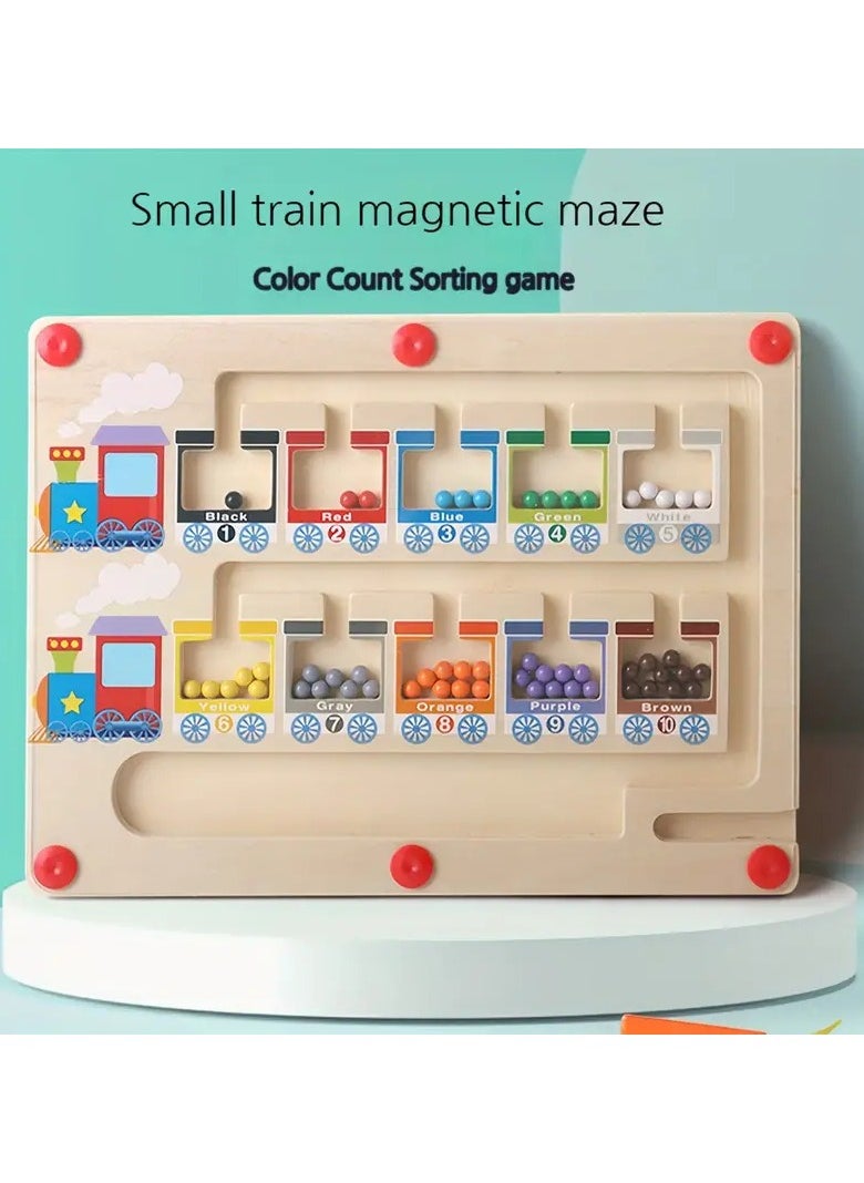 NIBEMINENT Small Train Magnetic Colorful Number Maze Toy, Wooden Magnet Ball Puzzle Board, Fine Motor Skills Activity, Montessori Educational Wooden Magnet Puzzle Game Board for Preschoolers  - Image 2