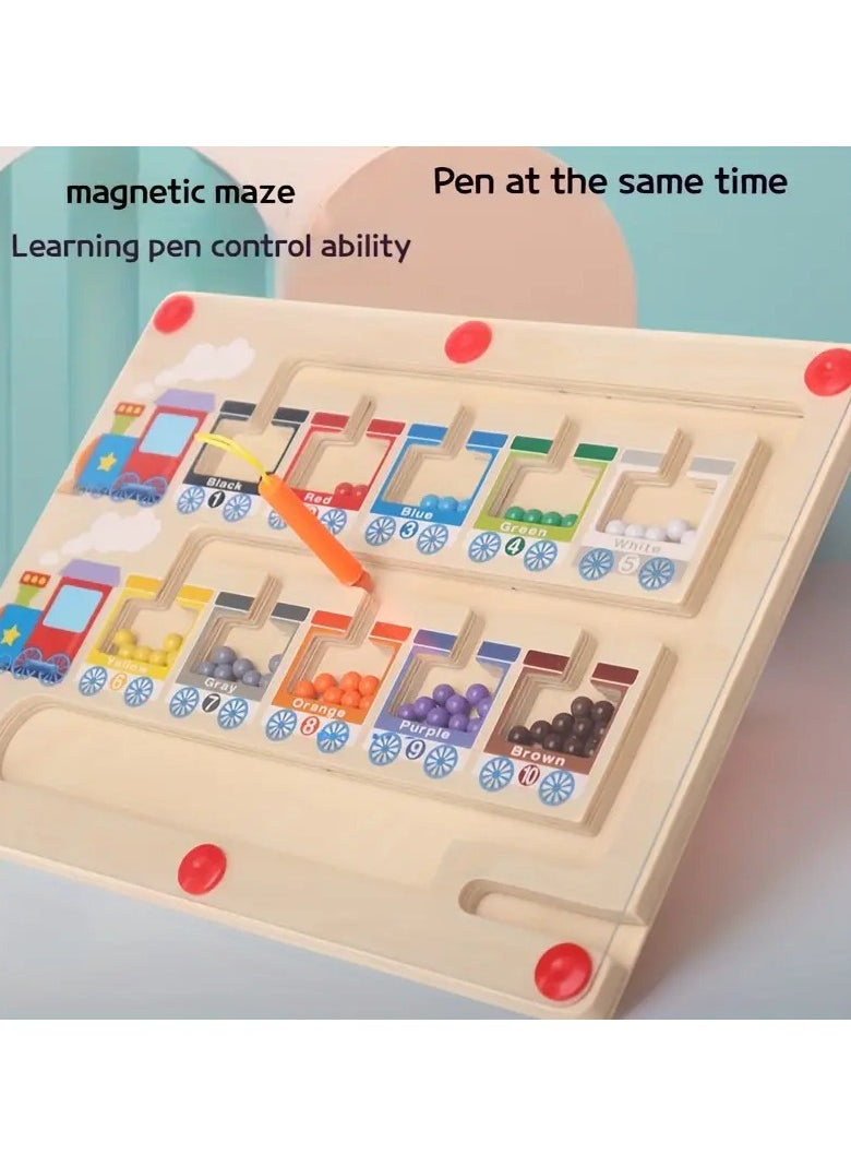 NIBEMINENT Small Train Magnetic Colorful Number Maze Toy, Wooden Magnet Ball Puzzle Board, Fine Motor Skills Activity, Montessori Educational Wooden Magnet Puzzle Game Board for Preschoolers  - Image 4