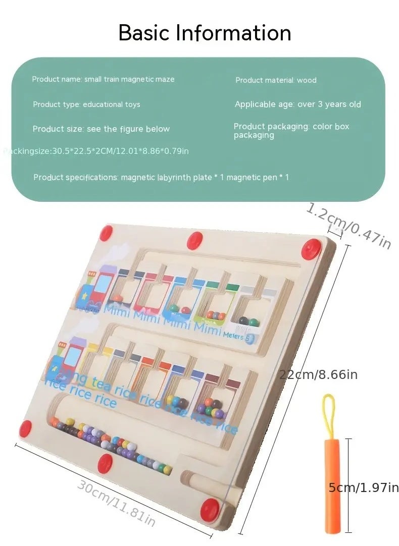 NIBEMINENT Small Train Magnetic Colorful Number Maze Toy, Wooden Magnet Ball Puzzle Board, Fine Motor Skills Activity, Montessori Educational Wooden Magnet Puzzle Game Board for Preschoolers  - Image 5