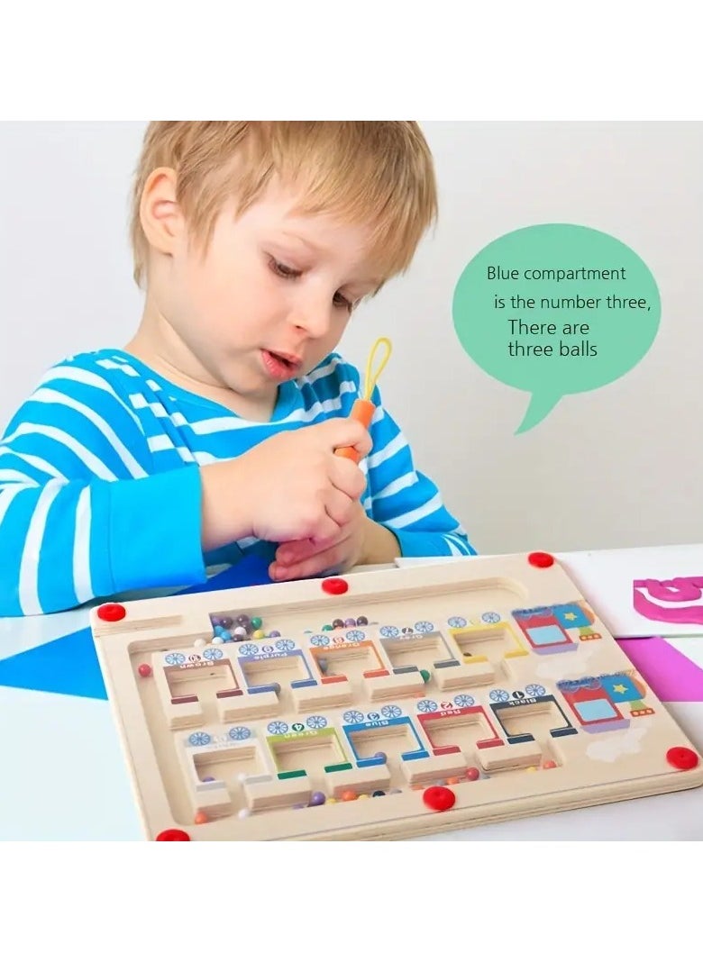 NIBEMINENT Small Train Magnetic Colorful Number Maze Toy, Wooden Magnet Ball Puzzle Board, Fine Motor Skills Activity, Montessori Educational Wooden Magnet Puzzle Game Board for Preschoolers  - Image 3