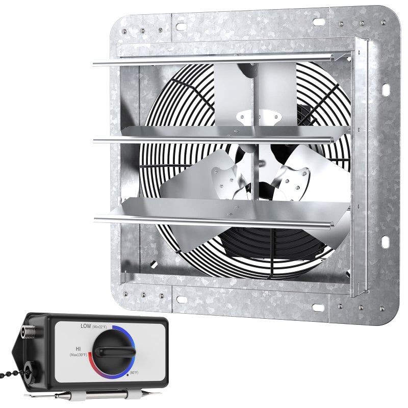 iLIVING 14" Wall Mounted Shutter Exhaust Thermostat Control-3 Speeds Vent Fan For Home Attic, Shed, or Garage Ventilation, 850 CFM, 1300 SQF Coverage Area, Variable, Silver - Image 2