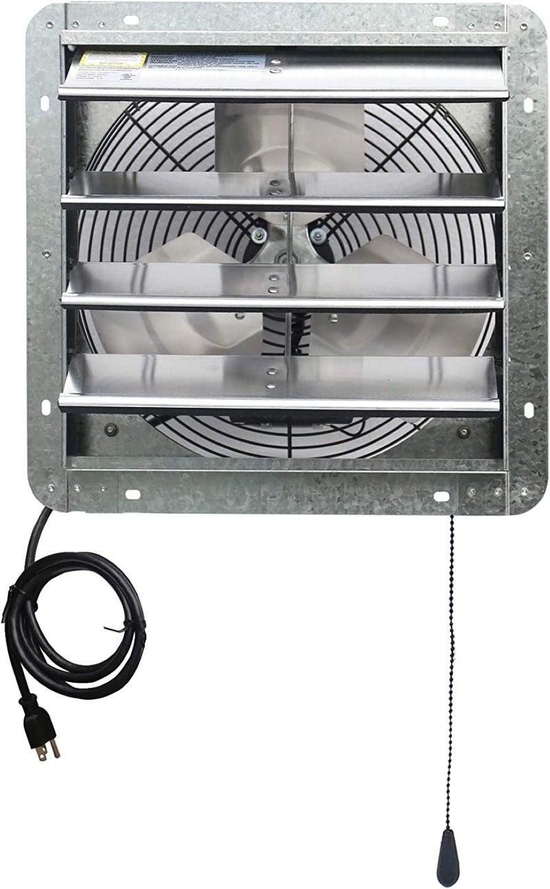 iLIVING 14" Wall Mounted Shutter Exhaust Thermostat Control-3 Speeds Vent Fan For Home Attic, Shed, or Garage Ventilation, 850 CFM, 1300 SQF Coverage Area, Variable, Silver - Image 1